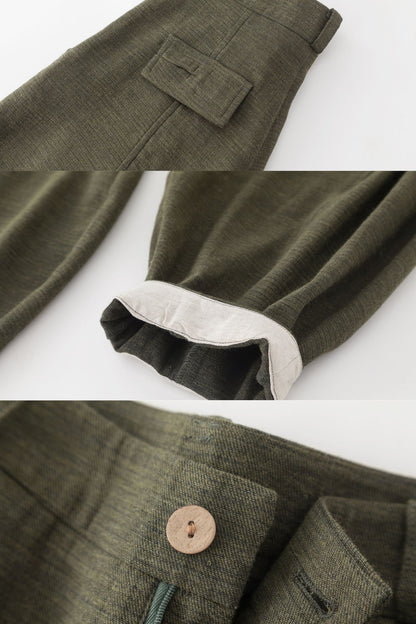 Army Green Linen Baggy Pants - Loose Fit, Ankle Length 5703