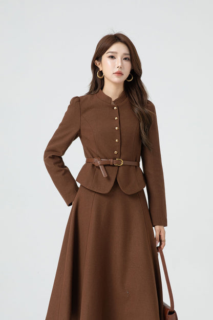 Women's Wool Blend Coat, Short Hip-Length Button-Up | Xiaolizi 5317