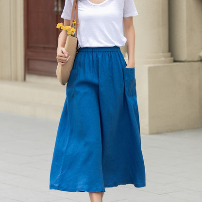 A line blue summer midi skirt with pockets 4956-Size XS #CK2400351