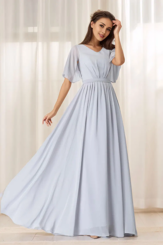 Light Gray V Neck Chiffon Bridesmaid Dress 1910