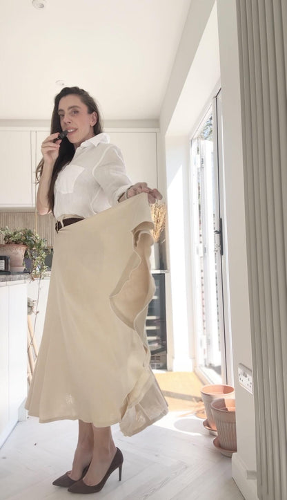 High Waist A-Line Skirt – Linen Cotton Circle Skirt with Pockets 6945
