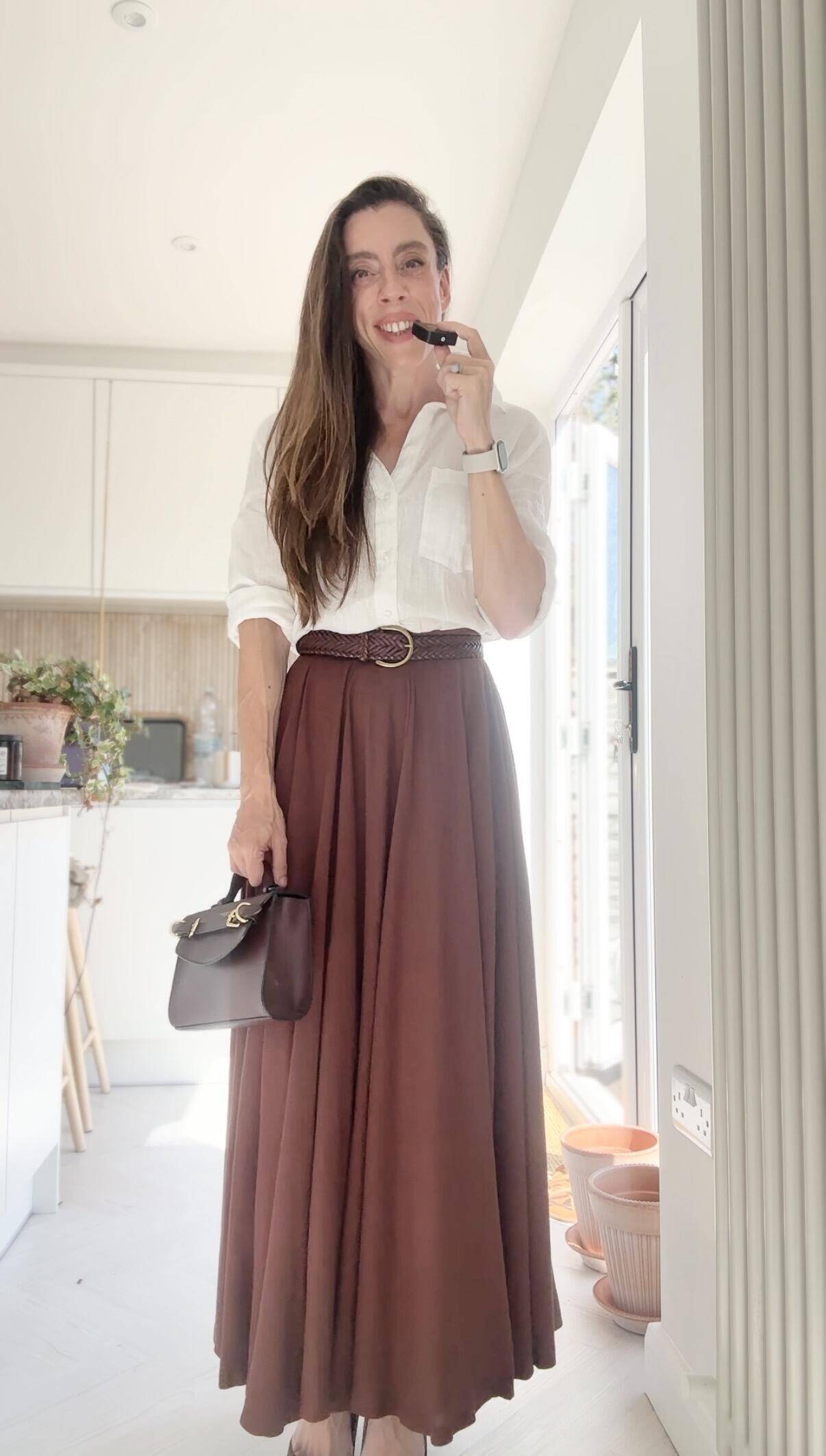 Brown Linen Maxi Circle Skirt - Pleated A-Line | Xiaolizi 6946