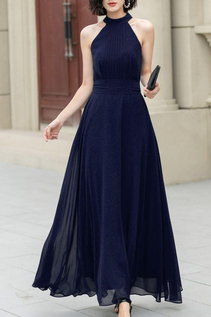 Emerald Green Chiffon Maxi Dress - Elegant Pleated Fit and Flare 5865