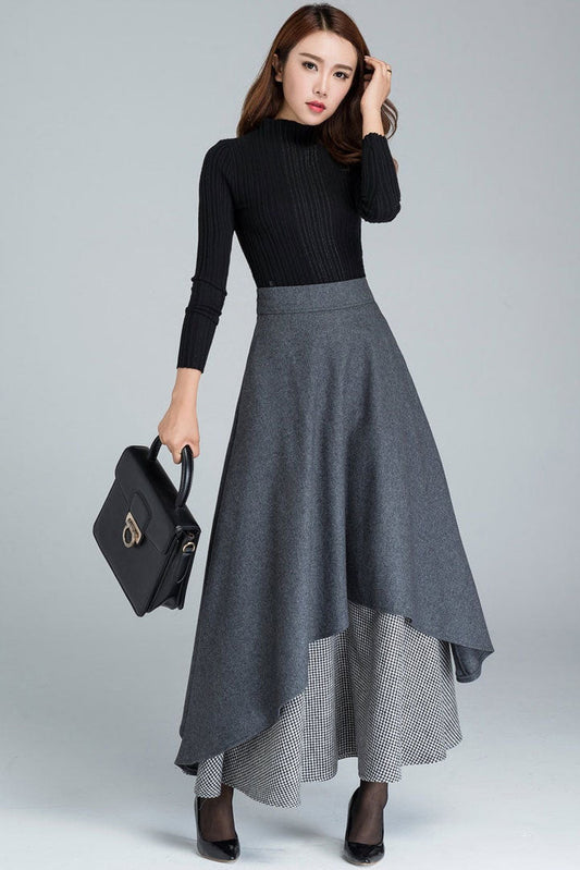 Women's Swing layered wool skirt 1625#