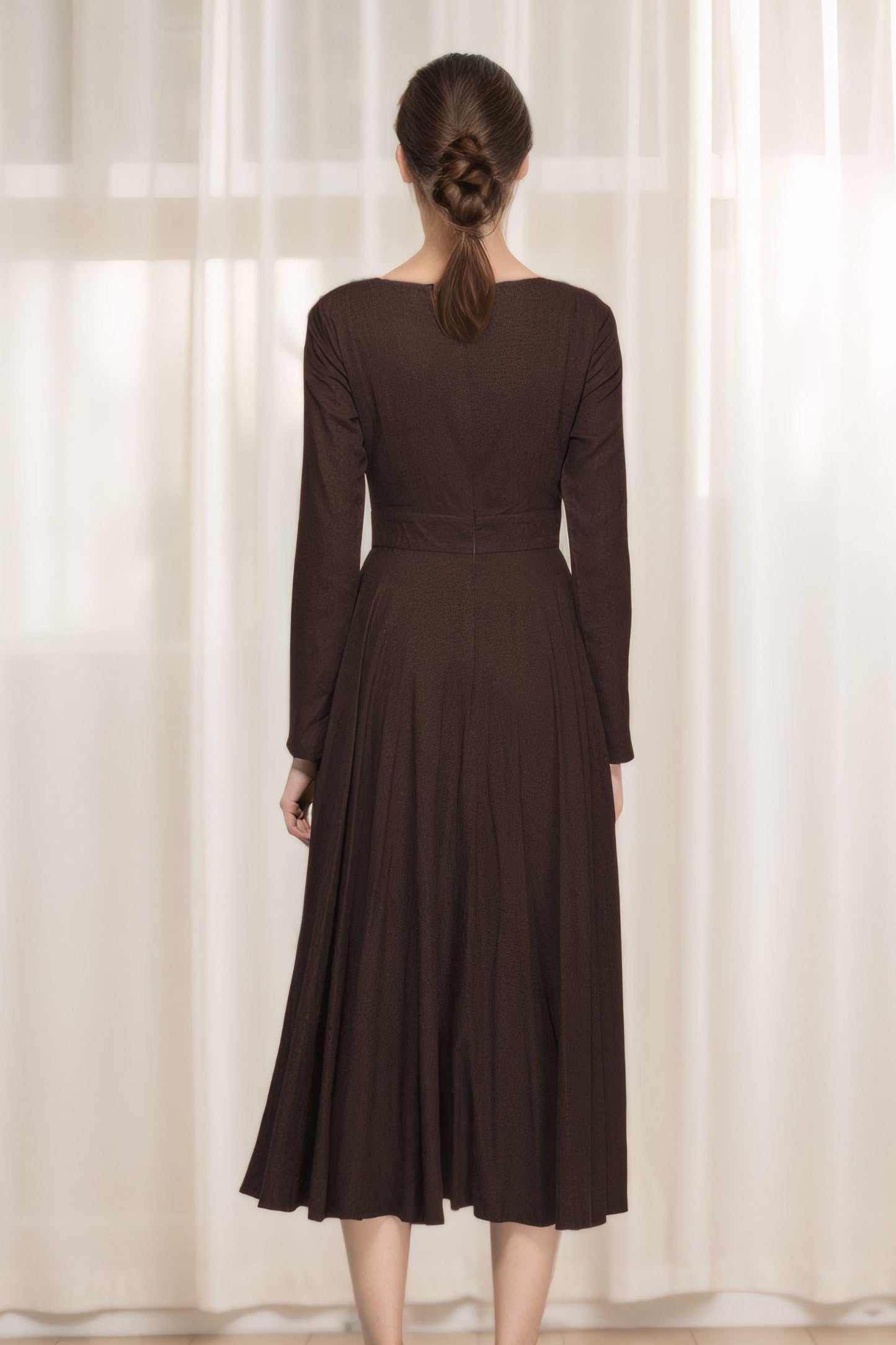 Brown Linen Midi swing Dress, Women Classic Linen Cocktail dress, Fit and flare dress, Fall autumn linen dress, Custom dress, Xiaolizi 6314#