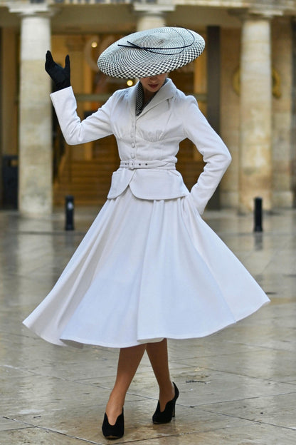 Handmade Wool Blend Skirt Set: Elegant Vintage Outfit, Custom, Xiaolizi 6554