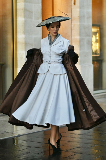 Handmade Wool Blend Skirt Set: Elegant Vintage Outfit, Custom, Xiaolizi 6554