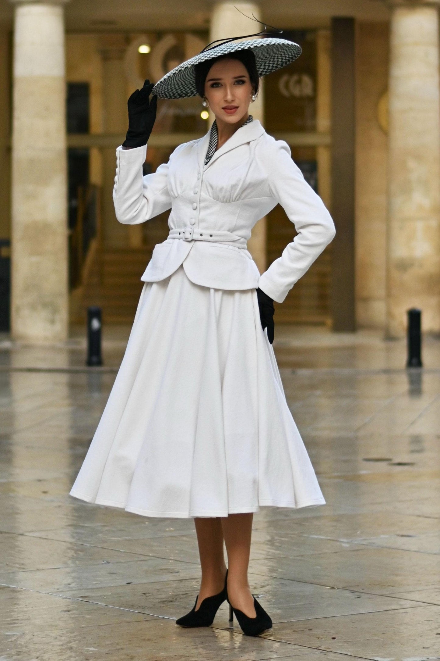 Handmade Wool Blend Skirt Set: Elegant Vintage Outfit, Custom, Xiaolizi 6554