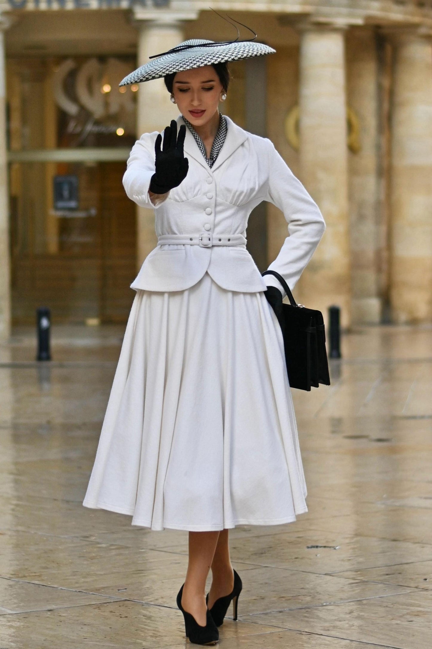 Handmade Wool Blend Skirt Set: Elegant Vintage Outfit, Custom, Xiaolizi 6554