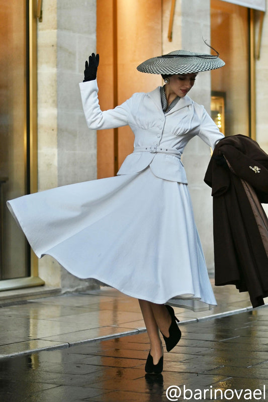 Handmade Wool Blend Skirt Set: Elegant Vintage Outfit, Custom, Xiaolizi 6554