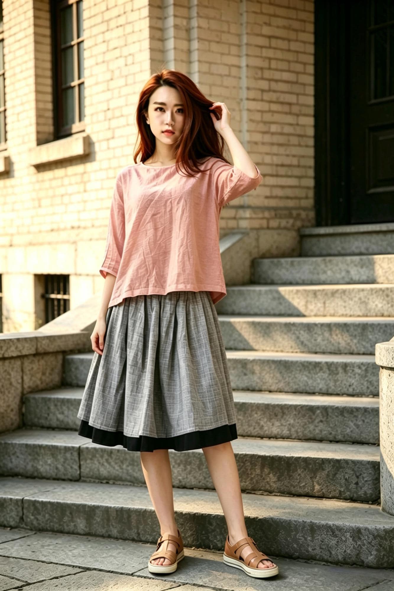 Pink Linen Top, Oversized Loose Blouse, Mori Girl Minimalist Shirt, Breathable Summer Tunic, Boho Casual Short Sleeve Blouse, Xiaolizi 6796#