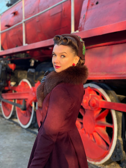 Burgundy Wool Princess Coat – Handcrafted Vintage Fit and Flare Long Winter Coat 4724