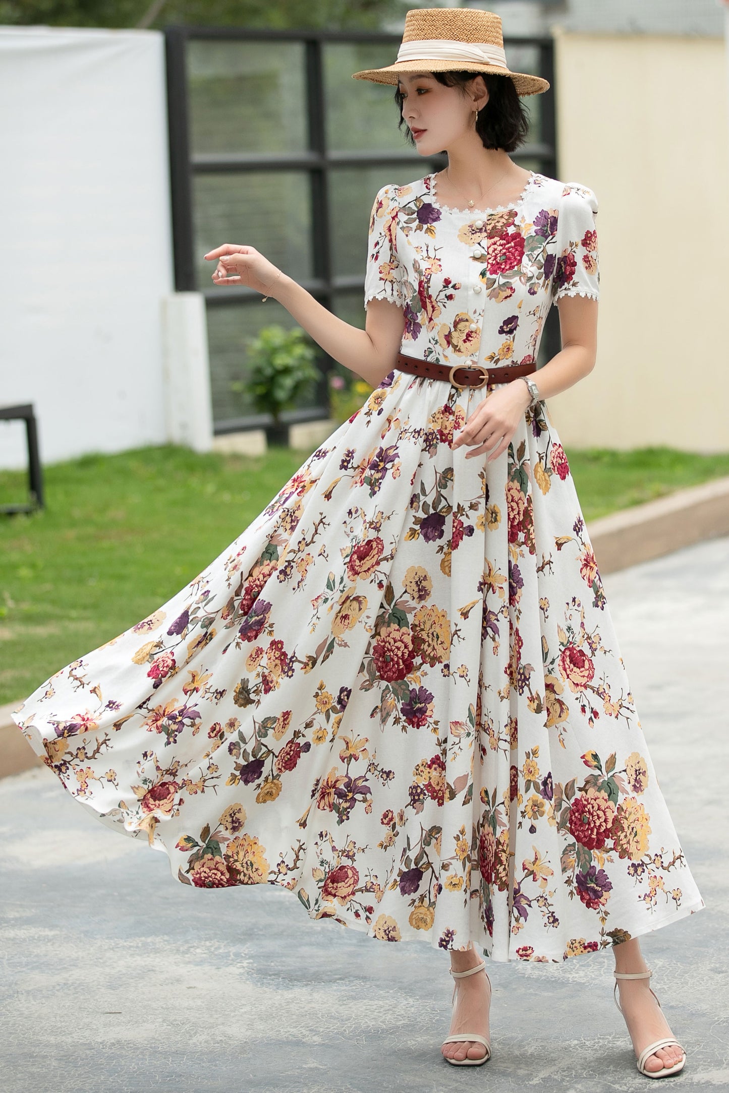 Family Gatherings dress, Floral Linen maxi dress 6045