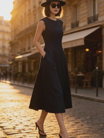 Elegant Sleeveless Denim Midi Dress for Everyday Wear | Xiaolizi 6824