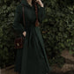 Long Dark Green Hooded Wool Coat 3870