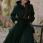 Long Dark Green Hooded Wool Coat 3870