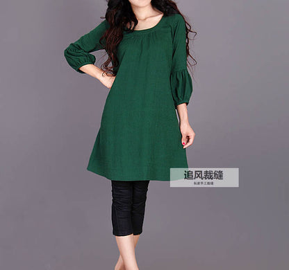 3/4 sleeve linen tunic dress  0010