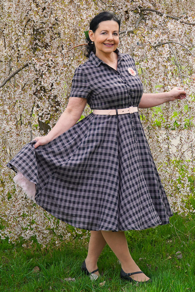 Linen Summer Midi Fit and Flare Shirt Dress 3480 - Plaid / XS Linen Summer Midi Fit and Flare Shirt Dress 3480 - Plaid / XS