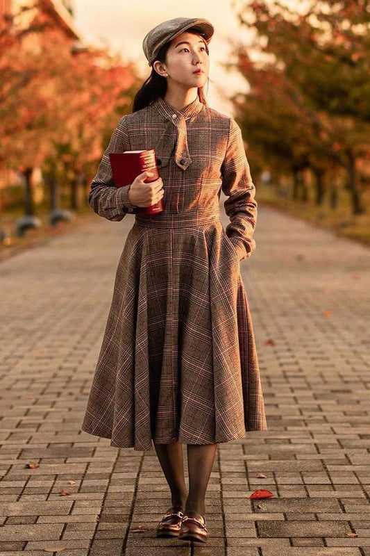 Vintage Inspired Wool Plaid Dress 4080