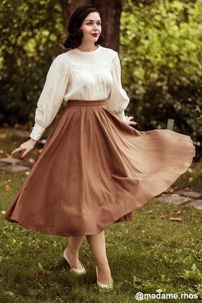 Handmade Women's High-Waisted Green Wool Maxi Skirt - Elegant A-Line Winter Skirt 1641