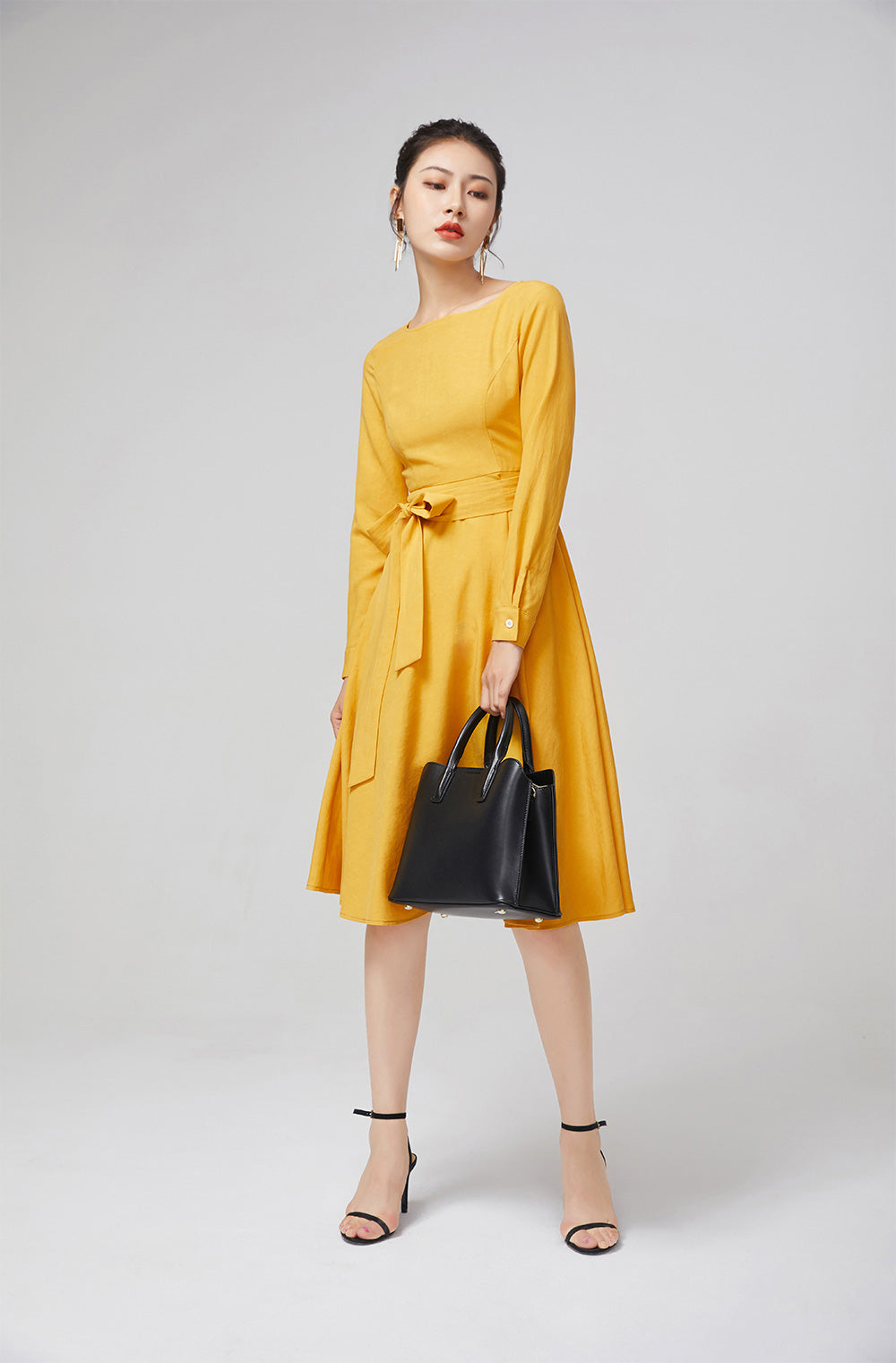 yellow dress cotton dress fitted dress, women dress for party 2218 Xiaolizi yellow dress cotton dress fitted dress, women dress for party 2218 Xiaolizi
