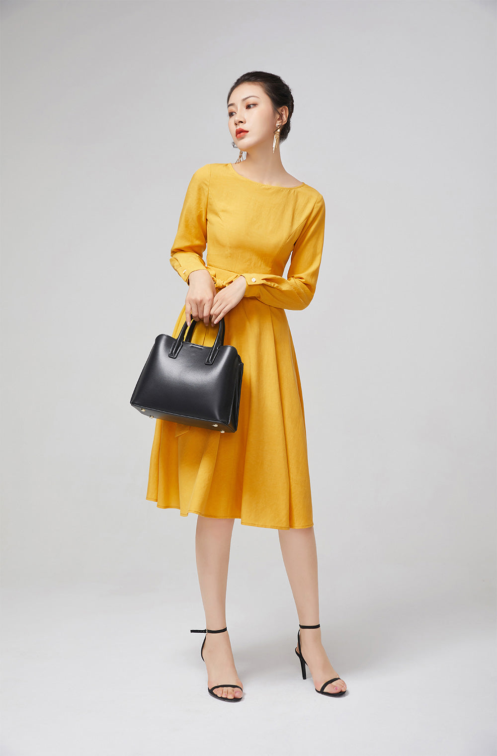 yellow dress cotton dress fitted dress, women dress for party 2218 Xiaolizi yellow dress cotton dress fitted dress, women dress for party 2218 Xiaolizi