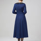 blue wool long women dress with long sleeves 2208#