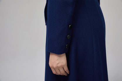 Blue Wool Midi Dress - Long Sleeves and Elegant Cuff Details 2208