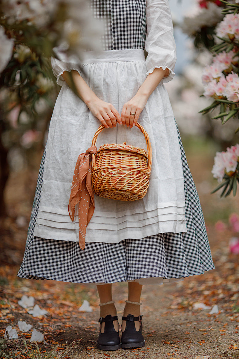 Vintage Inspired A-line Plaid Pleated Linen Dress 3479