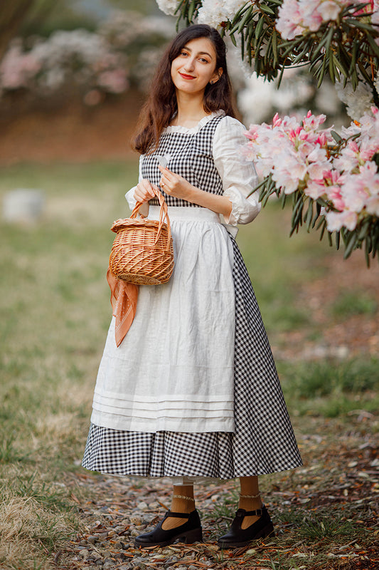 Vintage Inspired A-line Plaid Pleated Linen Dress 3479