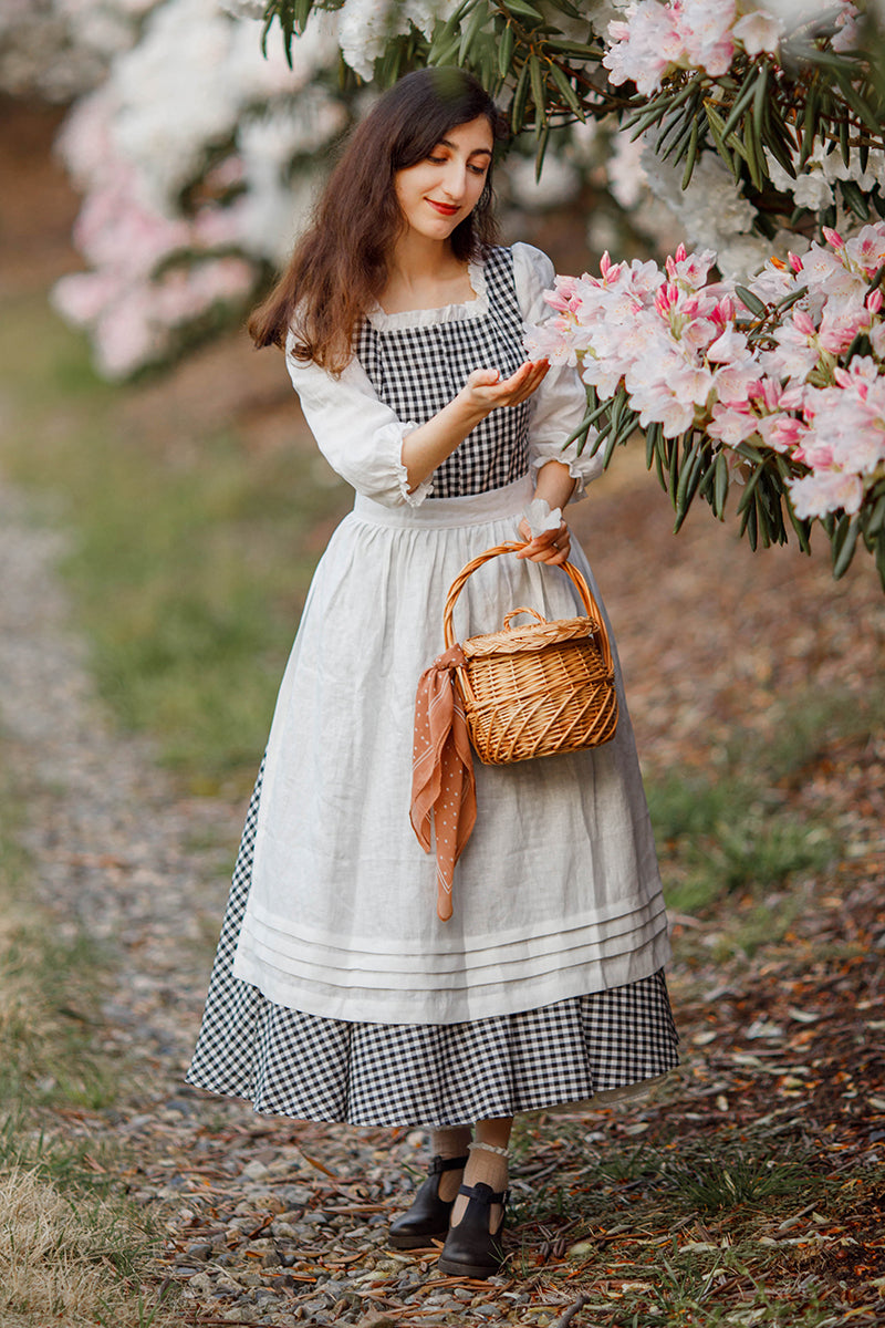 Vintage Inspired A-line Plaid Pleated Linen Dress 3479