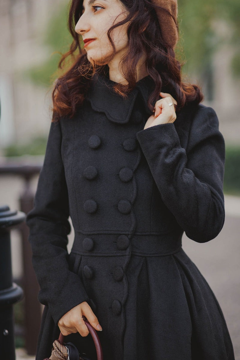 Black Warm Long Wool Coat 3220#