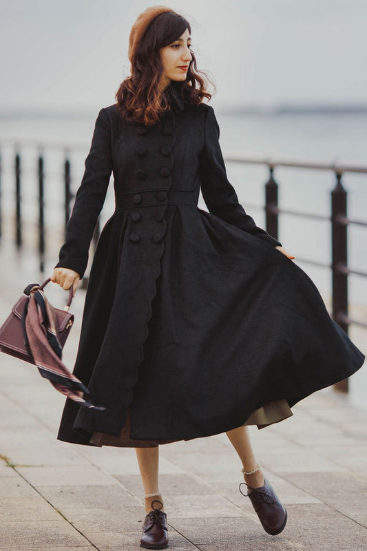 Black Warm Long Wool Coat 3220