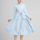 light blue spring dress for women with long sleeves and pockets 2229