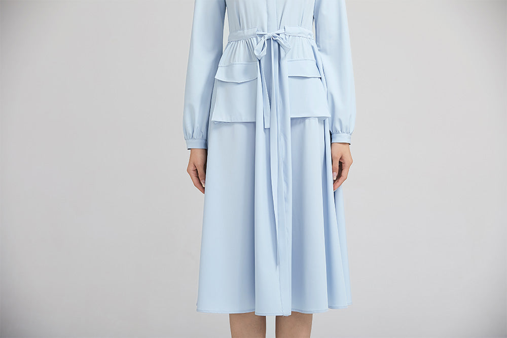 light blue spring dress for women with long sleeves and pockets 2229 Xiaolizi light blue spring dress for women with long sleeves and pockets 2229 Xiaolizi