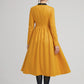 yellow winter wool fit and flare dress for women with long sleeves 2233