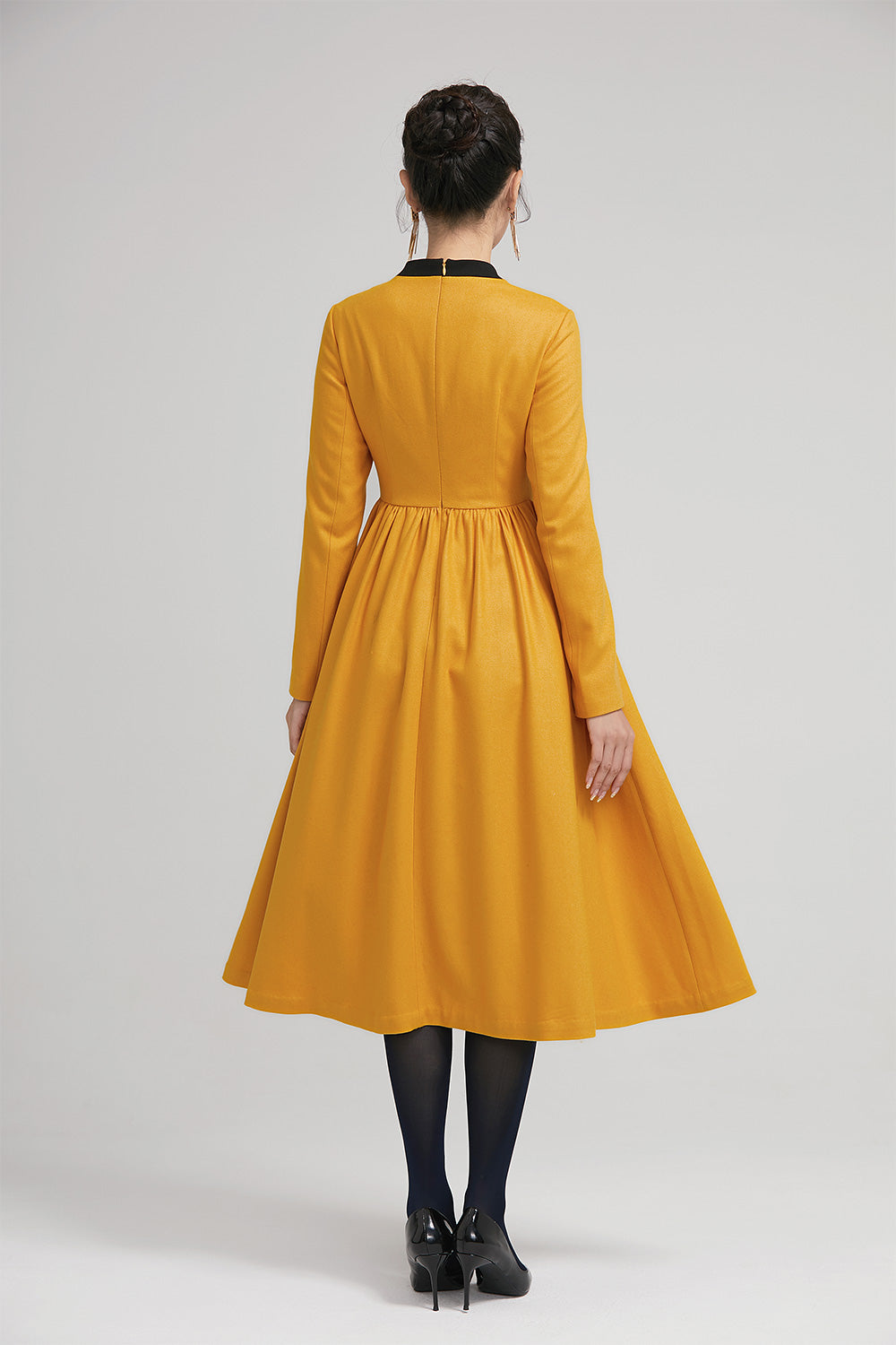 yellow winter wool fit and flare dress for women with long sleeves 223 Xiaolizi yellow winter wool fit and flare dress for women with long sleeves 223 Xiaolizi