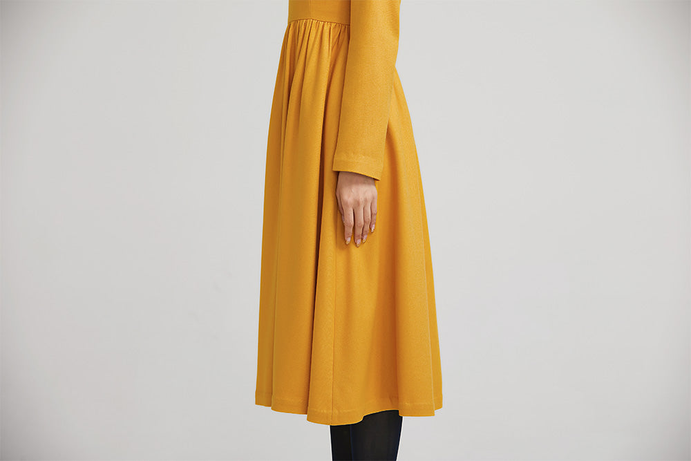yellow winter wool fit and flare dress for women with long sleeves 223 Xiaolizi yellow winter wool fit and flare dress for women with long sleeves 223 Xiaolizi