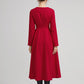 red warm winter midi pleated dress with button 2234