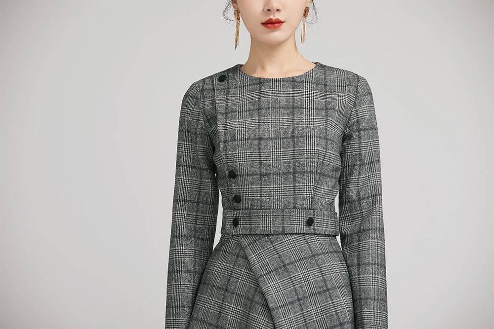 Retro winter wool plaid dress with long sleeves 2236 – XiaoLizi