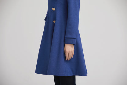 Blue Wool Short Dress - Fitted Silhouette with Front Pockets 2238