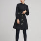 navy blue winter short wool dress with long sleeves 2239