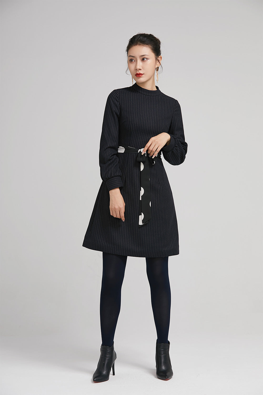 navy blue winter short wool dress with long sleeves 2239 Xiaolizi navy blue winter short wool dress with long sleeves 2239 Xiaolizi