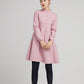pink short wool winter dress with long sleeves and pockets 2240