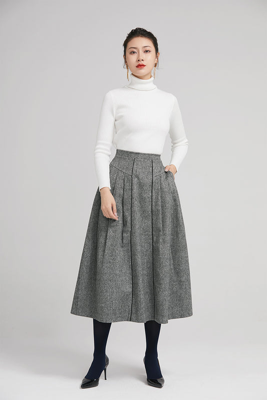 elegant pleated skirt with high waist and wide waist band 2243