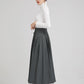 dark grey elegant wool pleated skirt  with button 2246
