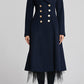 navy wool coat for women with double breasted and pockets  2249