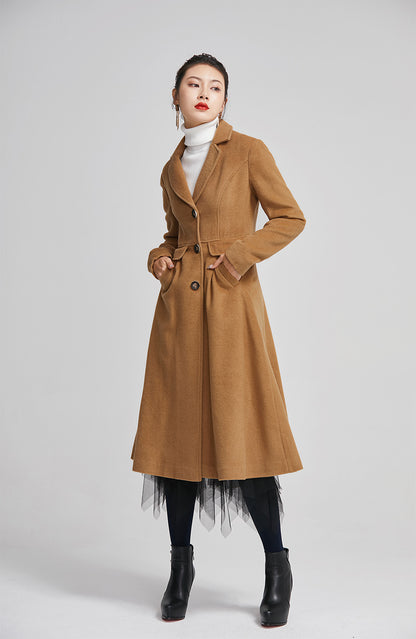 Brown Wool Coat for Women - Single Breasted with Pockets 2251