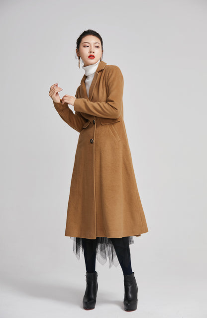 Brown Wool Coat for Women - Single Breasted with Pockets 2251
