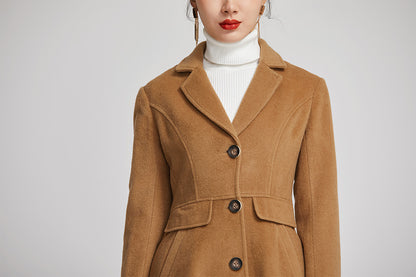 Brown Wool Coat for Women - Single Breasted with Pockets 2251